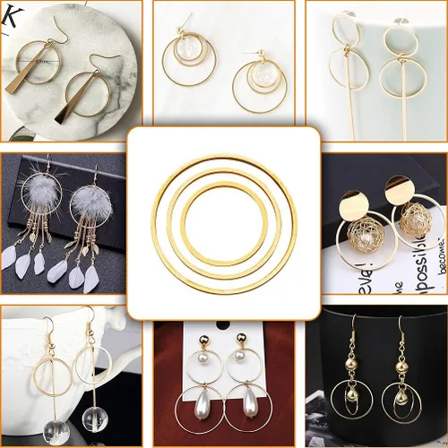 Vista 5 de 70 aros de cuentas para hacer joyas, aretes de aro, accesorios circulares de bisel abierto, marco colgante para manualidades, collar de aretes Oro K