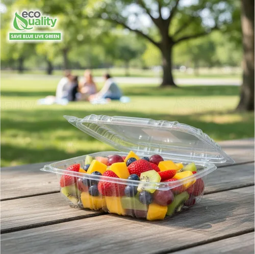 Vista 7 de EcoQuality Recipiente de plástico transparente con tapa con bisagras, 8 x 8 x 2 pulgadas, recipiente para llevar con un solo compartimento