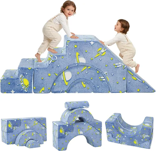 Vista 14 de MeMoreCool Sofá infantil con tobogán y escalera, sofá de espuma convertible Azul marino profundo (sólido)
