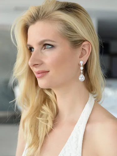 Vista 3 de Mariell - Aretes colgantes de plata, oro u oro rosa con clip para mujer, novia, boda
