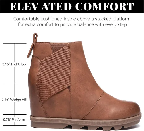 Vista 2 de Athlefit Botas de cuña para mujer cómodas botas de cuña al tobillo