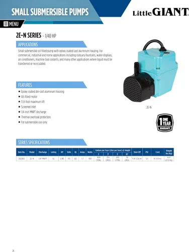 Vista 9 de Bomba sumergible manual pequeña Little Giant 2E-N 115V, 300 GPH