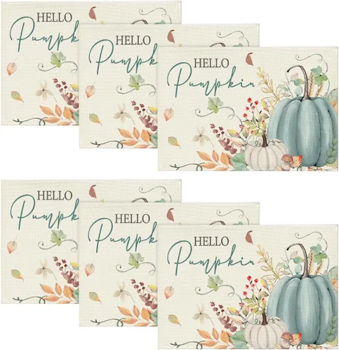 Vista 16 de Artoid Mode Juego de 2 manteles individuales de otoño de 12 x 18 pulgadas con diseño de hojas florales de calabaza naranja y calabaza
