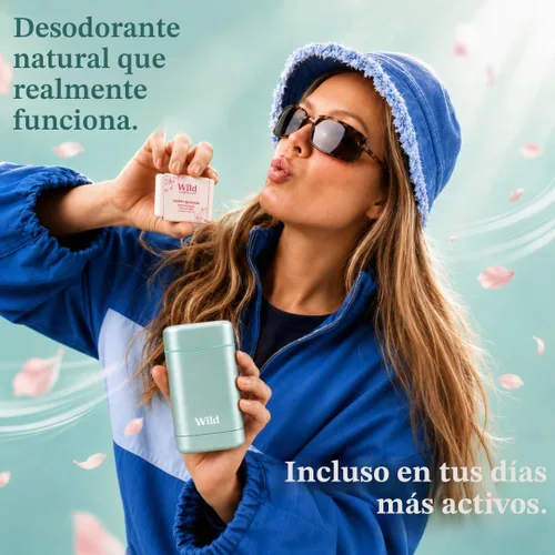 Vista 2 de Wild - Kit de inicio recargable de desodorante con estuche de agua y recarga perfumada de pomelo rosa y lima 1.4oz - Sin aluminio - Protección