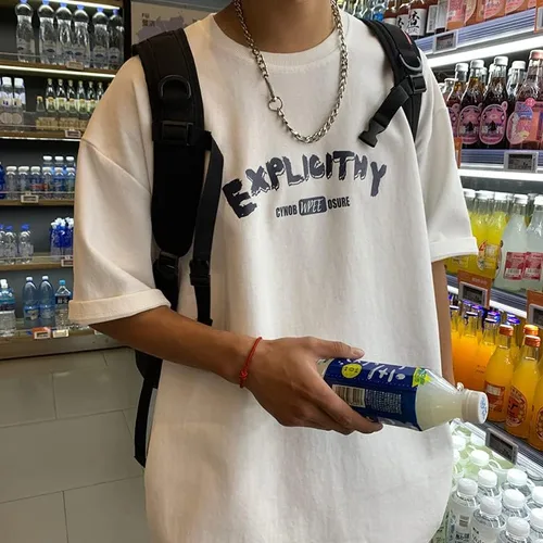 Vista 2 de CYee Y2K - Camiseta punk de manga corta de gran tamaño para hombre, hip-hop, sudadera con estampado de letras, estilo grunge, Harajuku Streetwear