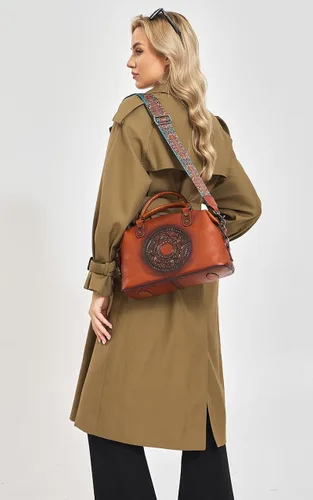 Vista 5 de Bolso de mano de cuero para mujer, bolso cruzado retro de Mandela