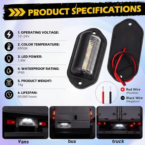 Vista 3 de Mudder Paquete de 8 luces LED de matrícula de 12 V, 6 LED, impermeables, luces traseras para camión, SUV, remolque, RV, camiones y barcos