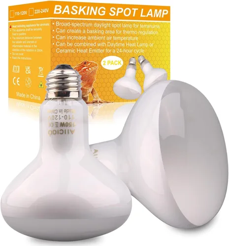Vista 8 de Aiicioo Bombilla de Calor para Reptiles - Lámpara de Calor de 50W para Reptiles 2 Pack UVA Luz Natural Bulbo para Baño de Sol para Dragón Barbudo