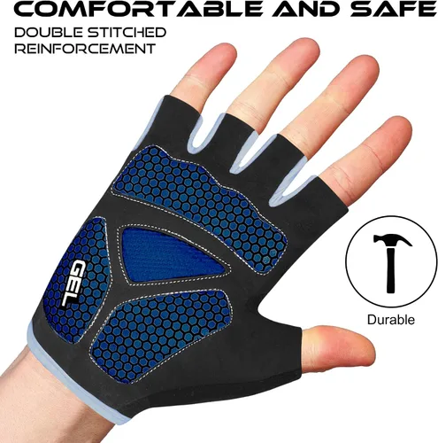 Vista 7 de BEAST RAGE Guantes de ciclismo de medio dedo para hombres y mujeres, guantes acolchados de gel, antideslizantes, absorben los golpes, levantamiento