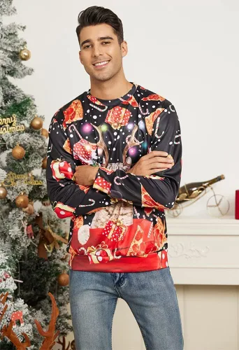 Vista 3 de Uideazone - Sudadera de manga larga para hombre y mujer, diseño de Navidad divertido y feísimo, con estampado gráfico digital en 3D