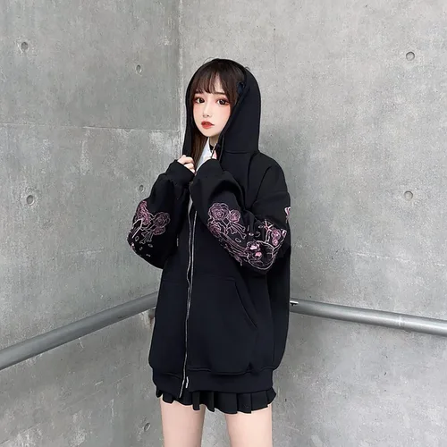 Vista 6 de Sudadera con capucha gótica con estampado vintage Harajuku, sudadera con capucha de moda callejera casual hip hop