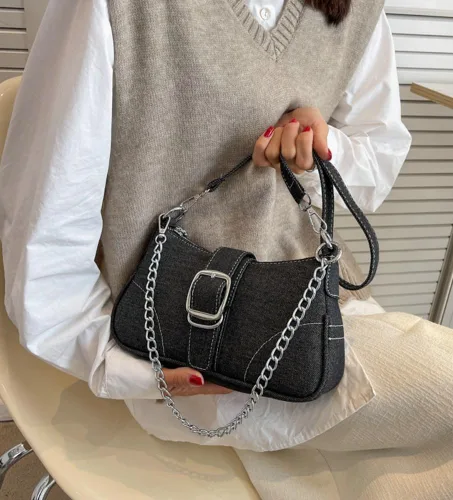 Vista 5 de Bolso de hombro de mezclilla para mujer, bolso de mano vintage de mezclilla estilo hobo, bolso pequeño con asa superior, bolsos ligeros