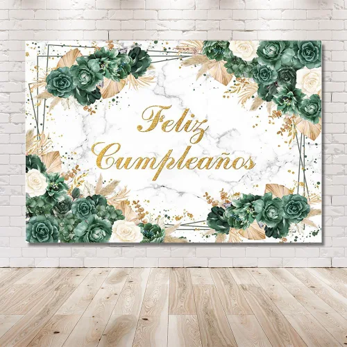Vista 6 de MEHOFOND Telón de fondo bohemio de cumpleaños de 7 x 5 pies para niñas, fiesta mexicana, decoración de fiesta de feliz cumpleaños, fondo verde
