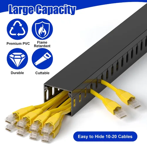 Vista 3 de ZhiYo Canaleta de gestión de cables para rack de servidores de 1.4 pulgadas de alto x 1.6 pulgadas de ancho, kit de conductos de cable de 12 pies