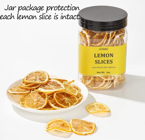 Vista 3 de Rodajas de Limón Deshidratadas Premium 85g/3 Oz, Limón Seco Deshidratado. 100% Natural y Sin Aditivos, Sin Azúcar Añadida.