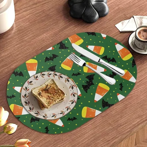 Vista 2 de Corn Green Placemats Set of 2 12 x 18 Inch Leather Table Mats Seasonal Table Placemats Protector PU Desk Mat Heat Resistant Washable Easy Clean for