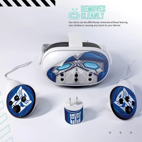Vista 5 de Easy-to-Apply Skin Sticker Kit Compatible with Meta Quest 3 - Blue Transform Prime VR Accessories - Virtual Reality Protective Cover