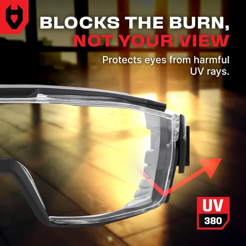 Vista 10 de NoCry Gafas de seguridad transparentes sobre anteojos — para hombres y mujeres con junta, UV380, lentes panorámicos antivaho con ventilación