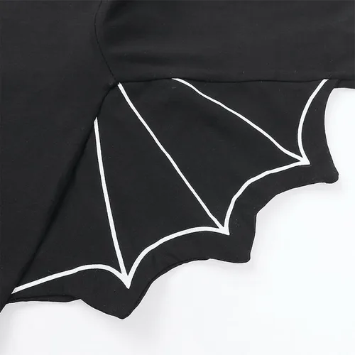 Vista 5 de FANCYINN Disfraz de murciélago negro para bebé, mameluco con gorro, disfraz de murciélago de Halloween, 2 piezas, 3-24 meses