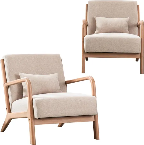 Vista 23 de INZOY Silla con acento moderno de mediados de siglo con marco de madera, sillas tapizadas para sala de estar con cojín lumbar, silla de lectura