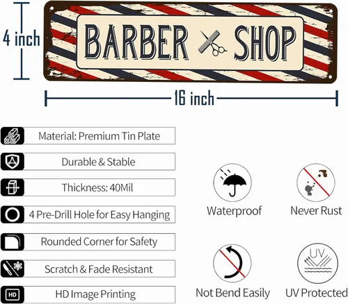 Vista 2 de Accesorios de Decoración de Barbería - Póster de Barbería Letreros de Lata de Metal Vintage Arte de Pared, Regalos de Barbero para Hombres