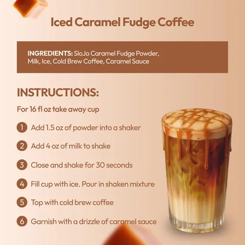 Vista 4 de SLOJO - Polvo con sabor gourmet a caramelo, mezcla de bebida prémium para bebidas calientes y frías, vegano, caramelo en polvo para lattes, frappés