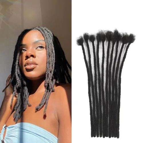 Vista 6 de Extensiones de cabello humano Loc de 0.2cm de ancho, 4 pulgadas, 10 hebras, extensiones de rastas de cabello humano 100% hechas a mano, permanentes