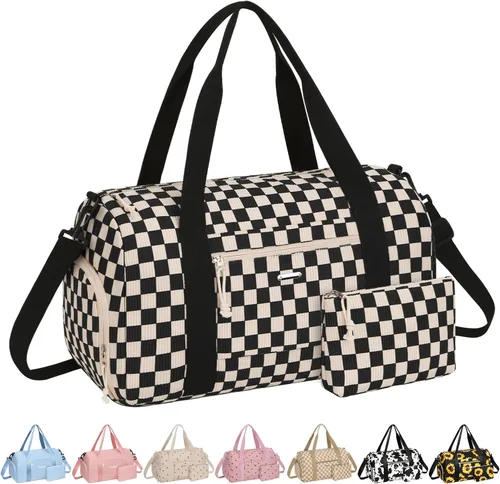 Vista 12 de Bolsa de gimnasio para mujer con compartimento para zapatos Fresa de pana beige