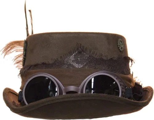 Vista 2 de Gorro Steampunk de terciopelo de lujo de 4.25 pulgadas con gafas extraíbles, Negro