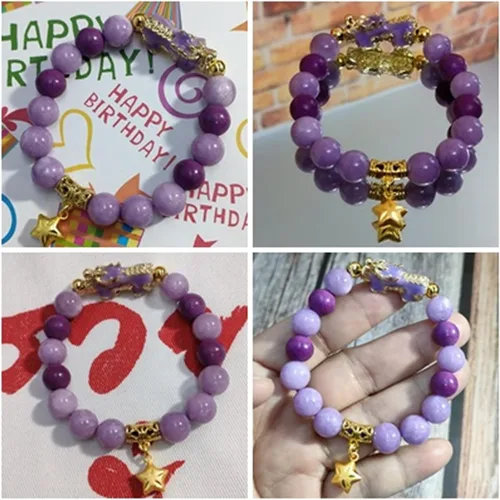 Vista 5 de Heavens Tvcz Pixiu Pulsera para mujeres y hombres amatista natural piedra morada cuentas positivas espirituales Feng Shui dijes tailandeses