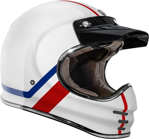 Vista 4 de TORC T3/Baja - Casco de motocicleta de fibra de vidrio retro clásico de cara completa con aprobación DOT y ECE Lealtad blanca brillante