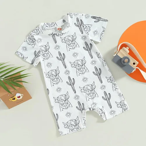 Vista 3 de KOSUSANILL Traje de verano de una pieza para bebé y niña, ropa de manga corta para vacacactus