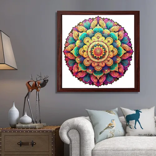 Vista 4 de Mys Aurora Rompecabezas de Madera Únicos - Mandala de Flores, 500 Piezas Tamaño King 16.5'' x 16.4'', Rompecabezas de Madera con Formas Lujosas