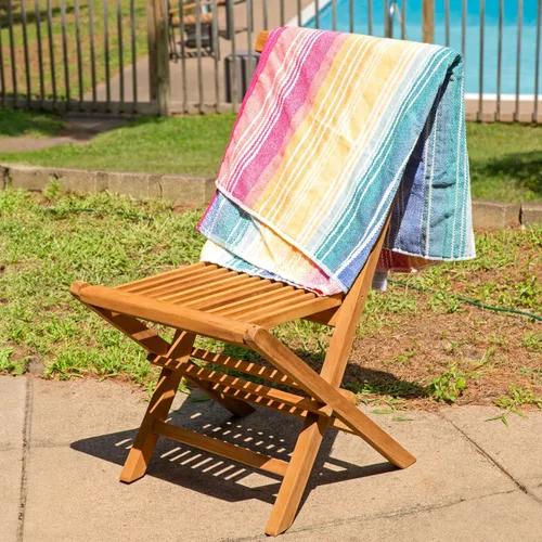 Vista 6 de Sunnydaze Hyannis Sillas de comedor plegables para exteriores de teca maciza, acabado de madera clara, 1 silla