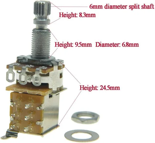 Vista 3 de Dopro Potenciómetro de guitarra bajo Push Pot (No Pull Anymore) Audio Taper Guitar Potenciómetro A250K
