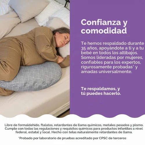 Vista 7 de Boppy Cuddle - Almohada de embarazo, tejido de cesta gris, cómodo relleno de fibra hipoalergénica que se ajusta al cuerpo y funda extraíble fácil