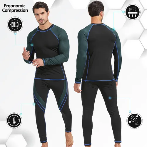 Vista 2 de UNIQUEBELLA Men's Thermal Underwear Sets Top & Long Johns Fleece Sweat Quick Drying Thermo Base Layer