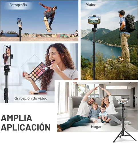 Vista 6 de Liphisy Trípode de 64 pulgadas para teléfono celular y cámara, trípode para teléfono con control remoto y soporte para teléfono, robusto y estable