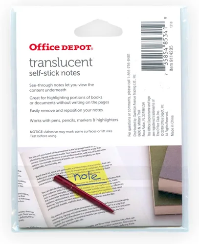 Vista 2 de Office Depot Notas adhesivas translúcidas, 3 x 3 pulgadas, bloc de 50 notas (rosa)