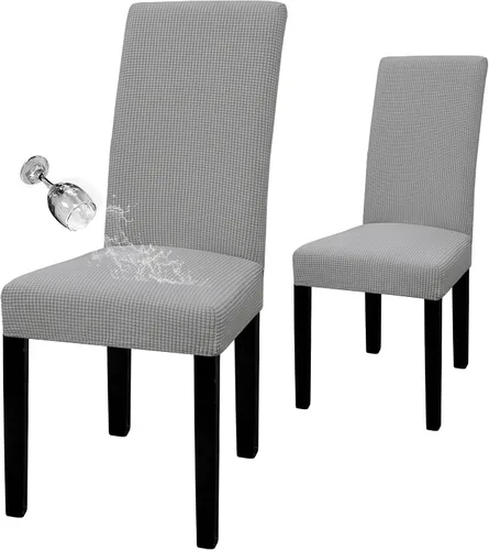 Vista 30 de Easy-Going - Juego de 2 fundas para sillas de comedor 100% impermeables, de tela Jacquard elástica, fundas protectoras removibles y lavables