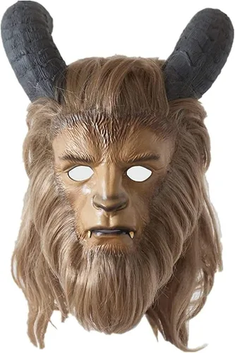 Vista 2 de huilekj Máscara de látex de La Bella y la Bestia para Halloween, cosplay, para fiestas de adultos, color marrón, talla M