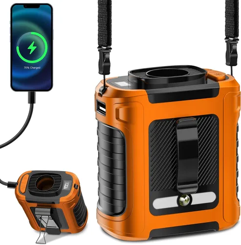 Vista 9 de Ventilador de cintura portátil, 5 velocidades, 20000 rpm, flujo de aire fuerte, batería de 10000 mAh, con pantalla, linterna, ventilador de cuello