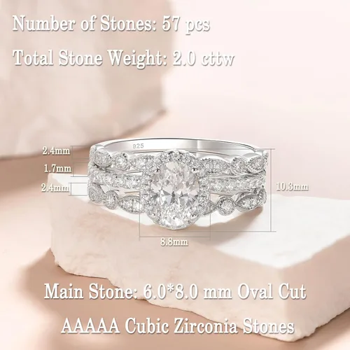 Vista 4 de Newshe Jewellery - Juego de anillo de compromiso, enchapados en plata 925, CZ blanco, tamaños 5-10