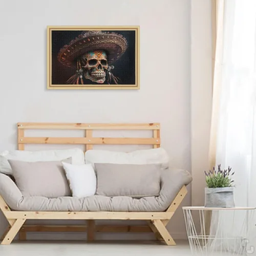 Vista 6 de Rompecabezas de madera de 1000 piezas con estampado de sombrero de calavera, ZZcon bolsa de almacenamiento de partición del alfabeto, fácil