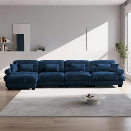 Vista 36 de Reposapiés Otomano Tapizado de Terciopelo con Cojín para Sofá Seccional Sofá 300 libras para Sala de Estar (Beige)