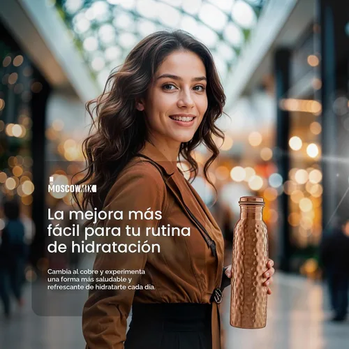 Vista 8 de Botella de agua 100% de cobre, extra grande de 34 onzas, botella de agua de cobre puro con acabado martillado para beber, recipiente ayurvédico