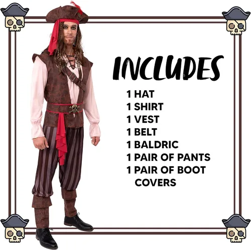 Vista 6 de Spooktacular Creations Disfraz de pirata caribeño para hombre, disfraz de capitán de mar para Halloween