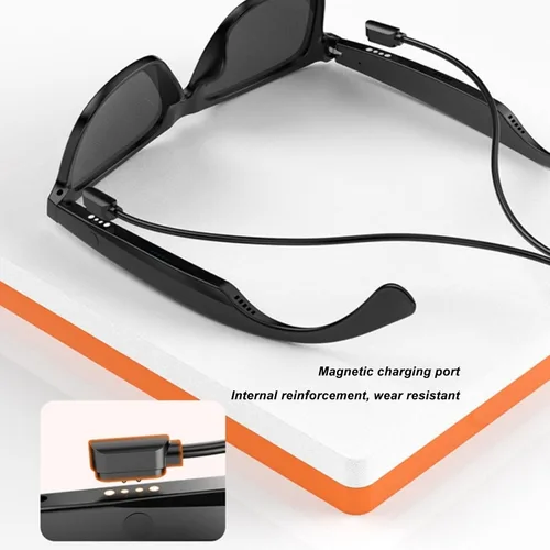 Vista 6 de Gafas inteligentes, gafas de sol Bluetooth con oído abierto audio manos libres llamada magnética carga para actividades al aire libre ligero