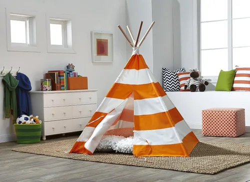Vista 4 de Tienda tipi para niños, naranja con rayas blancas