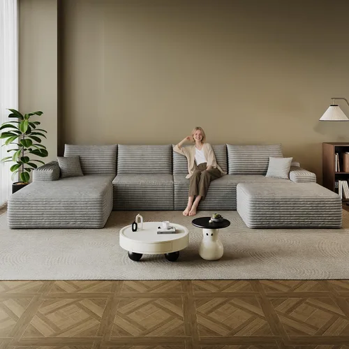 Vista 24 de Sofá modular en forma de L de 96 pulgadas con diván, moderno y cómodo sofá de pana para sala de estar, sofá de espuma viscoelástica, no requiere